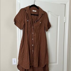 Everlane Brown Asymmetrical Shirt Dress with Cuffed Sleeves